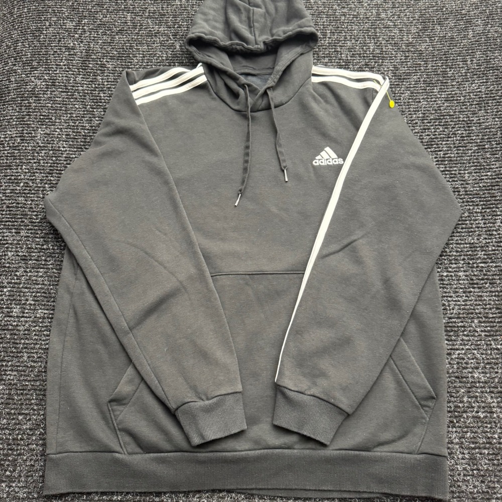 Adidas Mens Essentials 3-Stripes Pullover Hoodie Black White XL